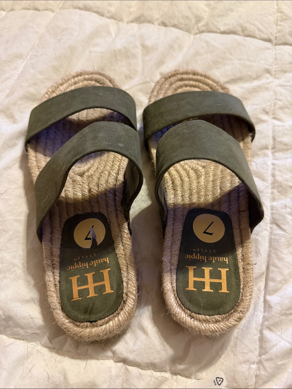 Haute Hippie Olive Suede Double-Strap Slide Sandals
